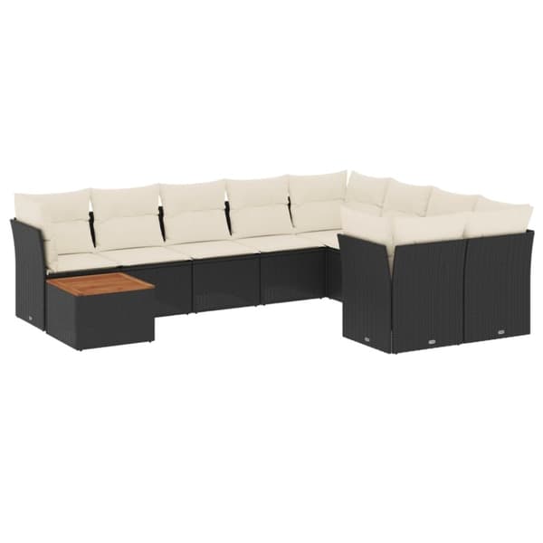 vidaXL sofasæt til haven 10 dele med hynder polyrattan sort