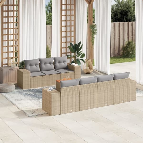 vidaXL sofasæt til haven 8 dele med hynder polyrattan beige