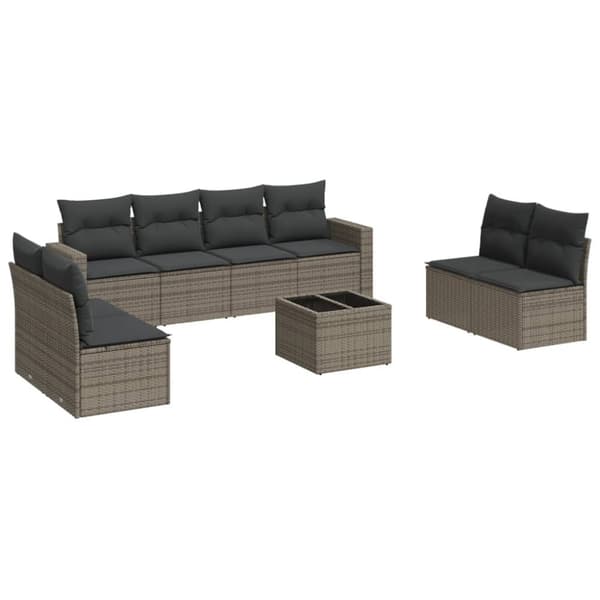 vidaXL sofasæt til haven 9 dele med hynder polyrattan grå