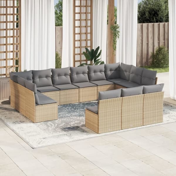 vidaXL sofasæt til haven 13 dele med hynder polyrattan beige