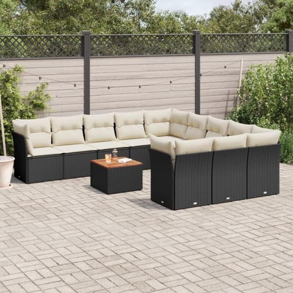 vidaXL sofasæt til haven 12 dele med hynder polyrattan sort