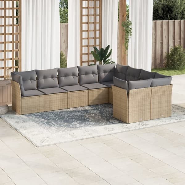 vidaXL sofasæt til haven 9 dele med hynder polyrattan beige