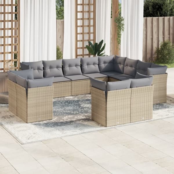 vidaXL sofasæt til haven 12 dele med hynder polyrattan beige