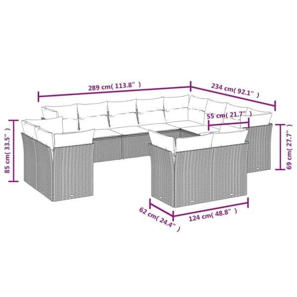 vidaXL sofasæt til haven 12 dele med hynder polyrattan beige