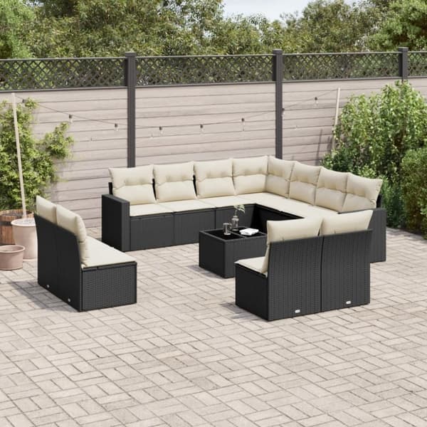 vidaXL sofasæt til haven 12 dele med hynder polyrattan sort