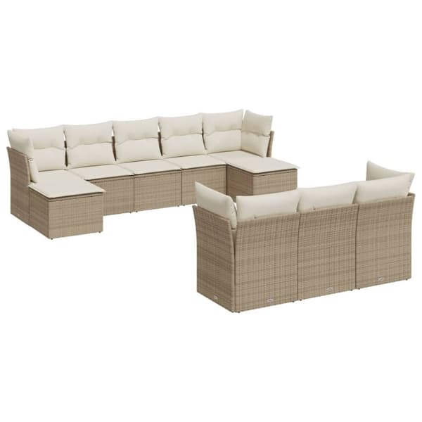 vidaXL Soffgrupp för trädgård med dynor 10 delar beige konstrotting