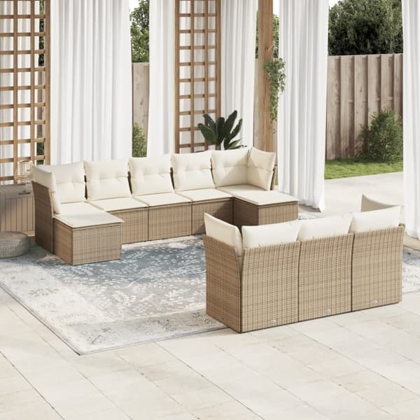 vidaXL Soffgrupp för trädgård med dynor 10 delar beige konstrotting