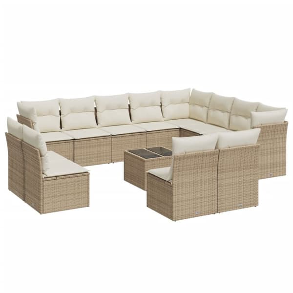 vidaXL Soffgrupp för trädgården med dynor 13 delar beige konstrotting