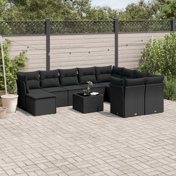 vidaXL sofasæt til haven 11 dele med hynder polyrattan sort