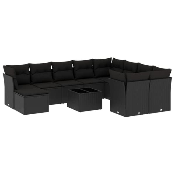 vidaXL sofasæt til haven 11 dele med hynder polyrattan sort