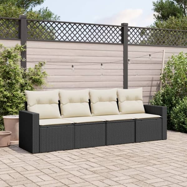 vidaXL sofasæt til haven 4 dele med hynder polyrattan sort