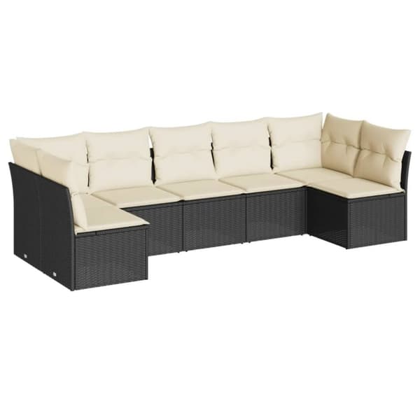 vidaXL sofasæt til haven 7 dele med hynder polyrattan sort