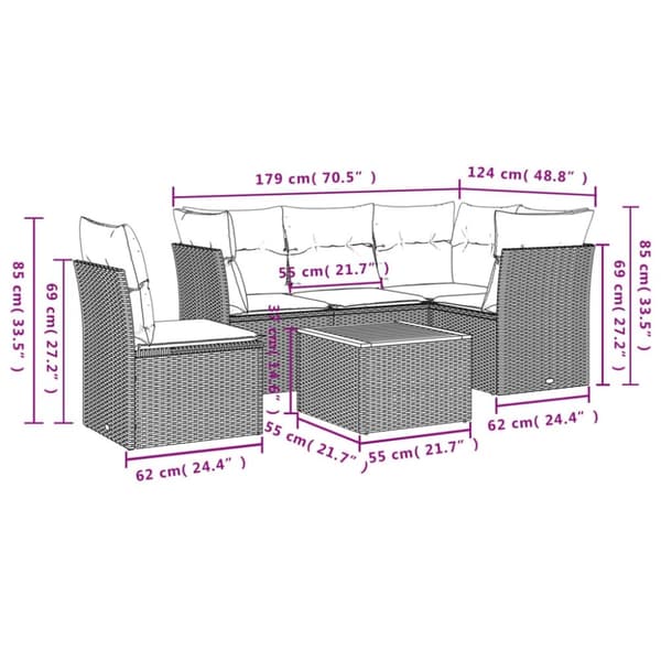 vidaXL sofasæt til haven 6 dele med hynder polyrattan sort