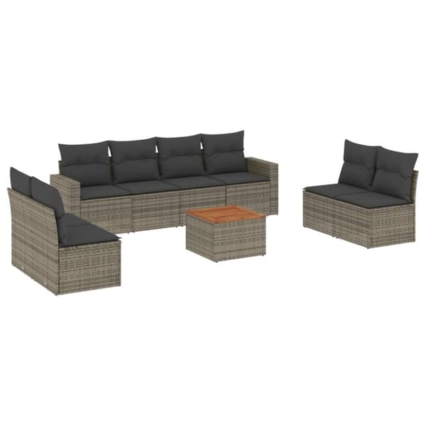 vidaXL sofasæt til haven 9 dele med hynder polyrattan grå