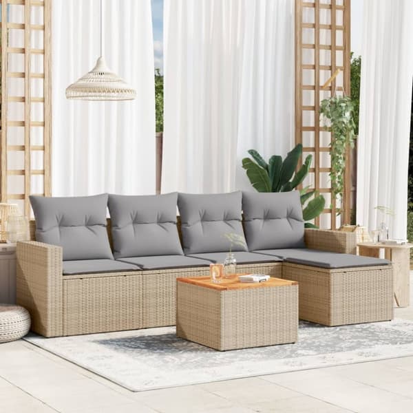 vidaXL sofasæt til haven 6 dele med hynder polyrattan beige