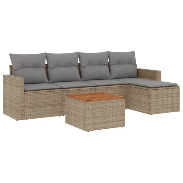 vidaXL sofasæt til haven 6 dele med hynder polyrattan beige