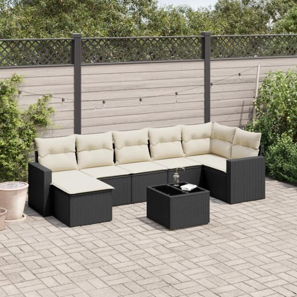 vidaXL sofasæt til haven 8 dele med hynder polyrattan sort
