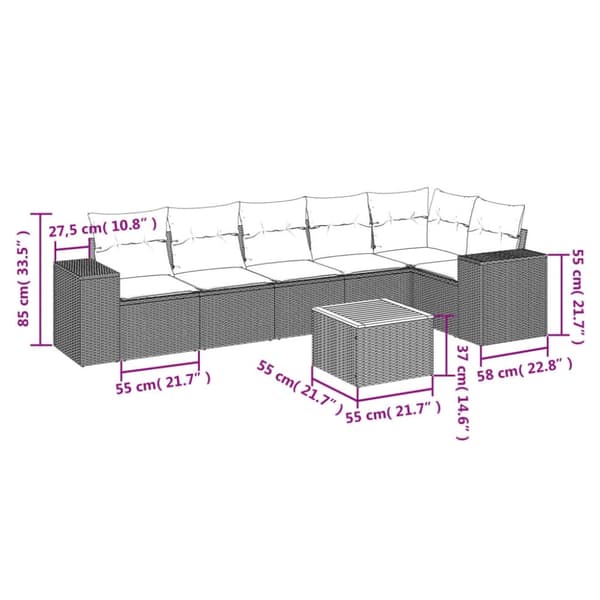 vidaXL sofasæt til haven 7 dele med hynder polyrattan beige
