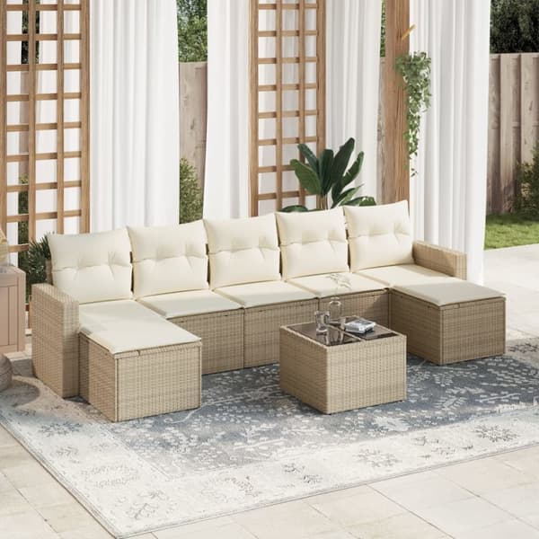 vidaXL sofasæt til haven 8 dele med hynder polyrattan beige
