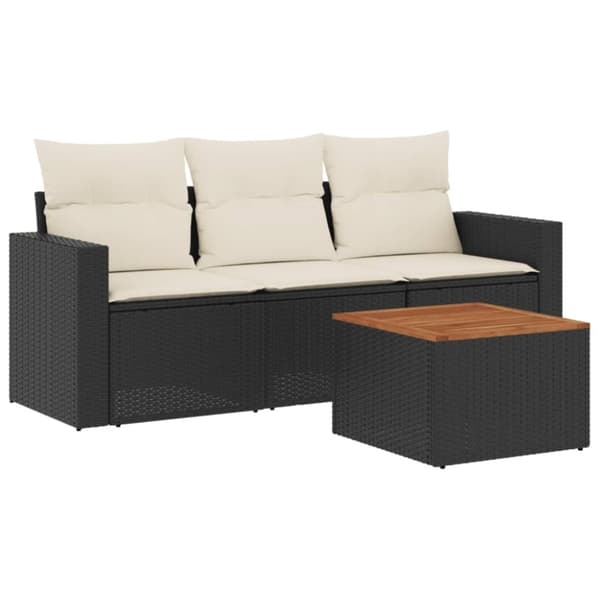 vidaXL sofasæt til haven 4 dele med hynder polyrattan sort