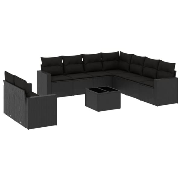 vidaXL Loungegrupp 10 delar med svarta dynor konstrotting