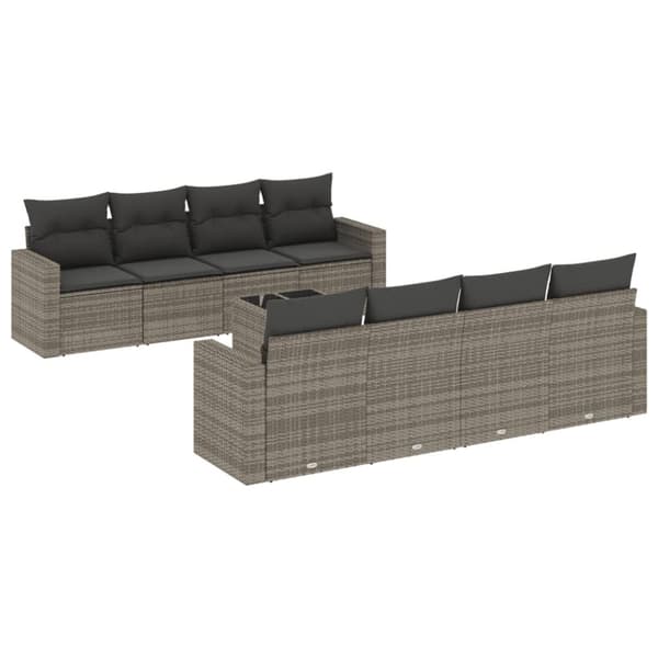 vidaXL sofasæt til haven 9 dele med hynder polyrattan grå