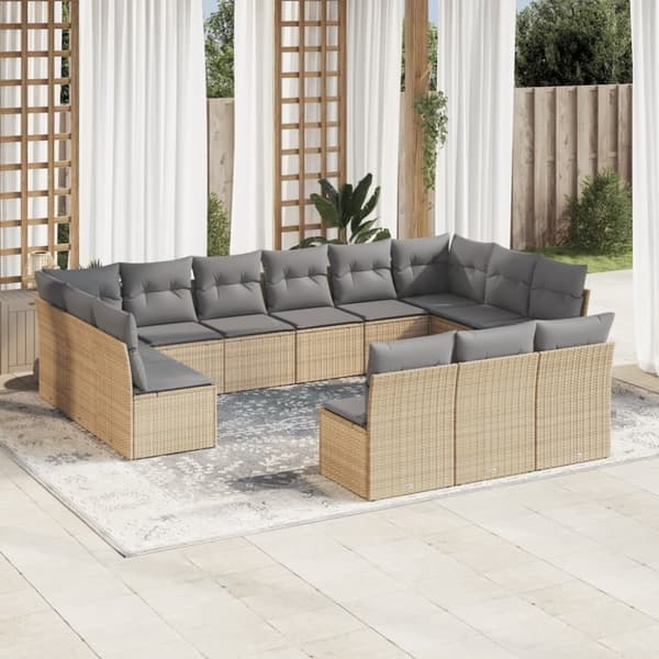 vidaXL sofasæt til haven 13 dele med hynder polyrattan beige