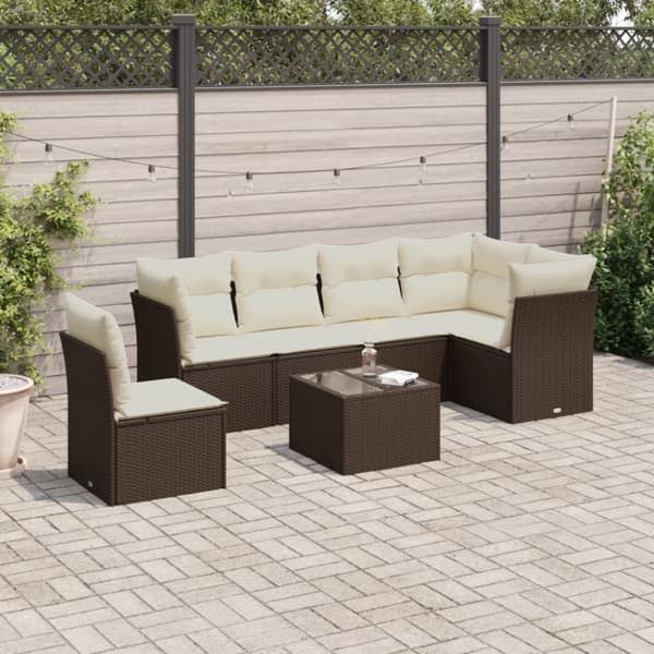 vidaXL sofasæt til haven 6 dele med hynder polyrattan brun