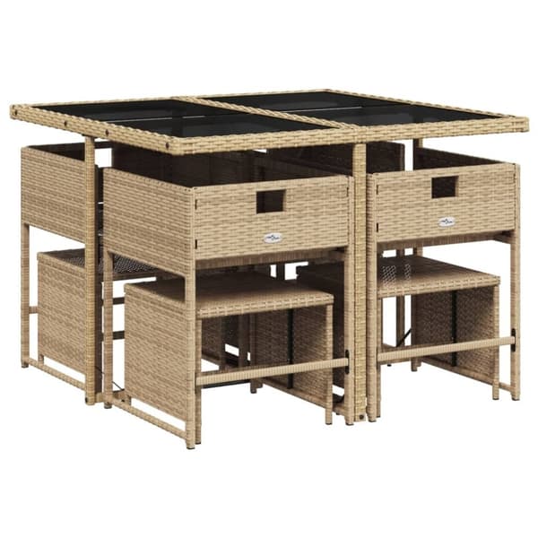 vidaXL Matgrupp för trädgården med dynor 9 delar mixbeige konstrotting