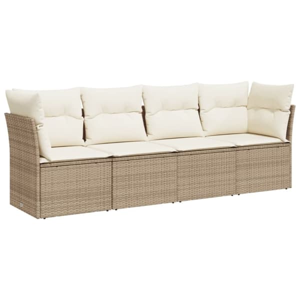 vidaXL Soffgrupp för trädgård med dynor 4 delar beige konstrotting