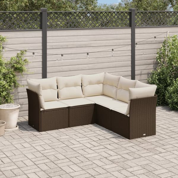 vidaXL sofasæt til haven 5 dele med hynder polyrattan brun