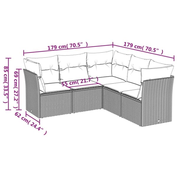 vidaXL sofasæt til haven 5 dele med hynder polyrattan brun