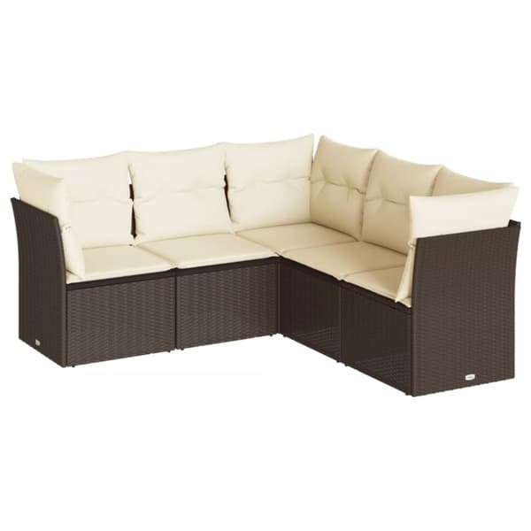 vidaXL sofasæt til haven 5 dele med hynder polyrattan brun