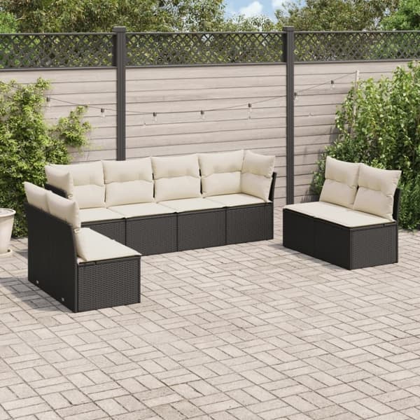 vidaXL sofasæt til haven 8 dele med hynder polyrattan sort