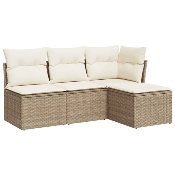 vidaXL Soffgrupp för trädgård med dynor 4 delar beige konstrotting