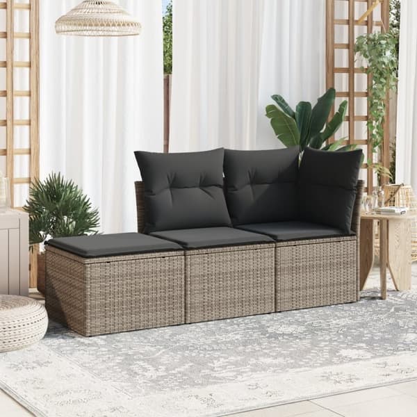 vidaXL havesofasæt 3 dele med hynder polyrattan grå