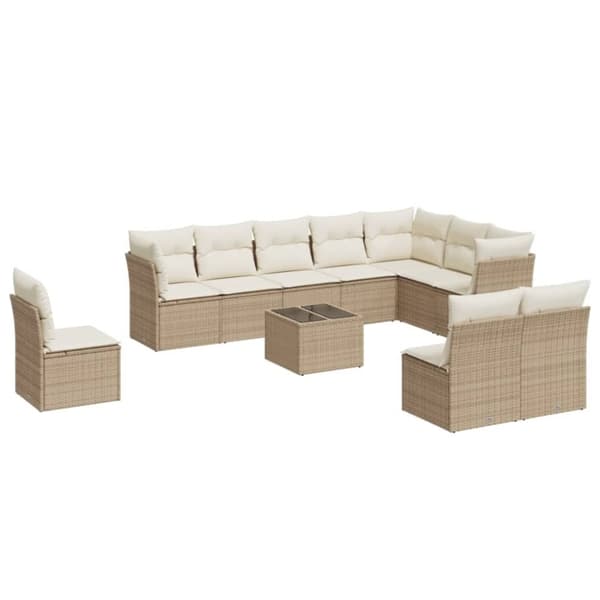 vidaXL sofasæt til haven 11 dele med hynder polyrattan beige