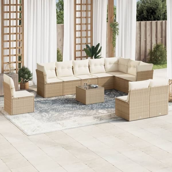 vidaXL sofasæt til haven 11 dele med hynder polyrattan beige
