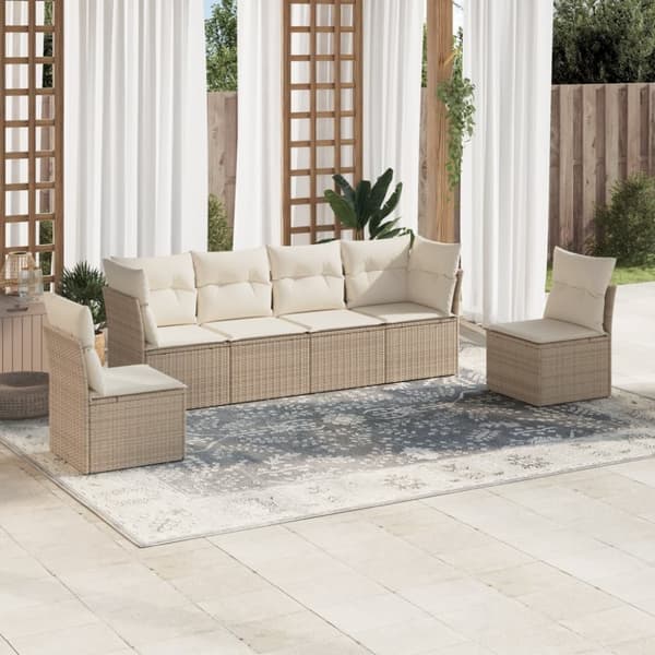 vidaXL Soffgrupp för trädgården med dynor 6 delar beige konstrotting