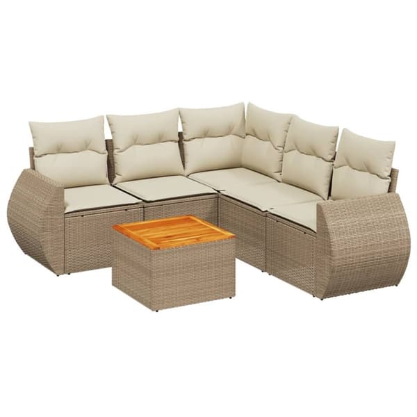 vidaXL Soffgrupp för trädgården med dynor 6 delar beige konstrotting