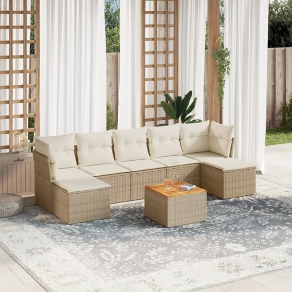 vidaXL sofasæt til haven 8 dele med hynder polyrattan beige