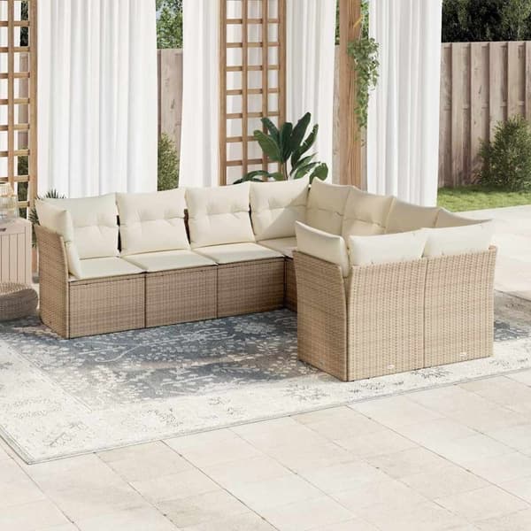 vidaXL sofasæt til haven 8 dele med hynder polyrattan beige