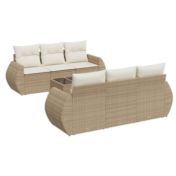 vidaXL sofasæt til haven 7 dele med hynder polyrattan beige