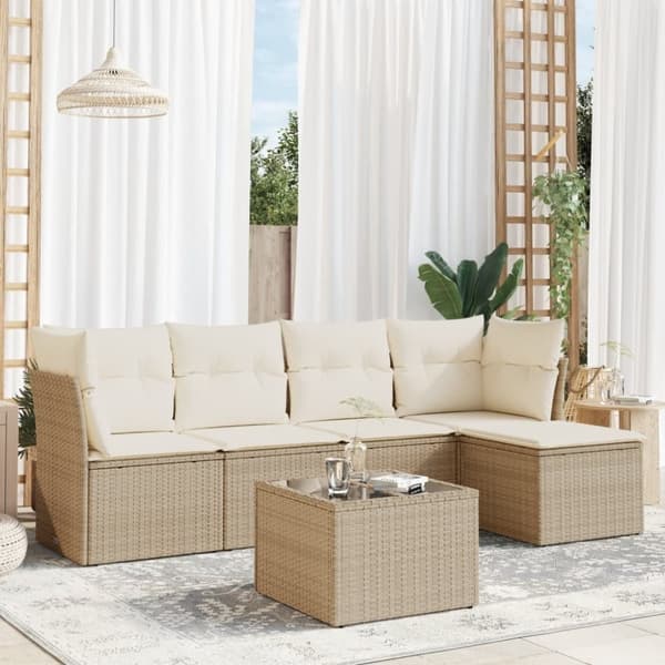 vidaXL sofasæt til haven 6 dele med hynder polyrattan beige