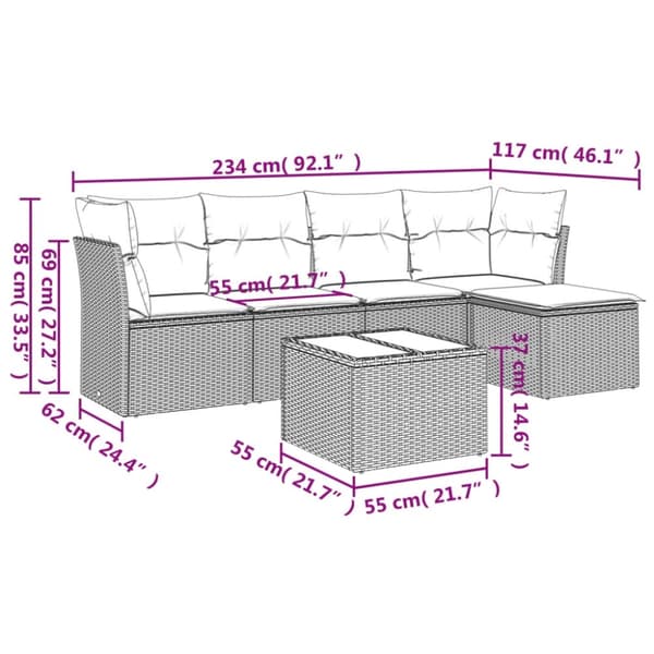 vidaXL sofasæt til haven 6 dele med hynder polyrattan beige