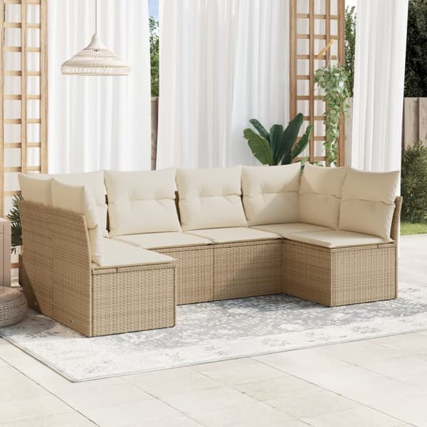 vidaXL sofasæt til haven 6 dele med hynder polyrattan beige