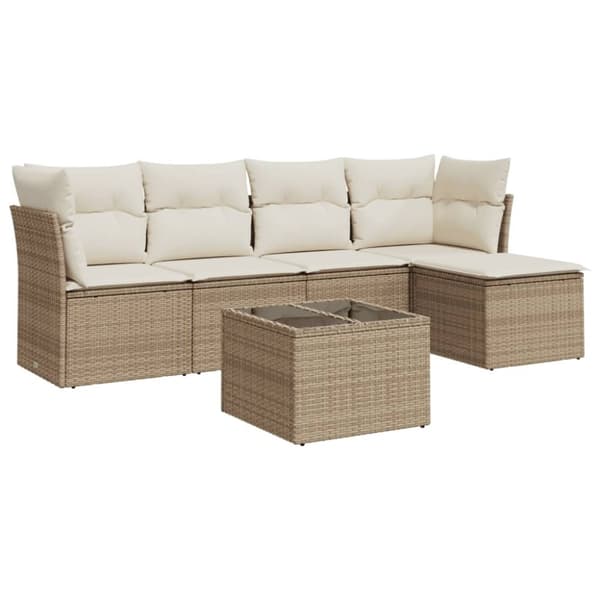 vidaXL Soffgrupp för trädgården med dynor 6 delar beige konstrotting