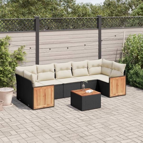 vidaXL sofasæt til haven 8 dele med hynder polyrattan sort
