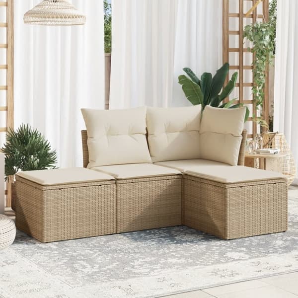 vidaXL sofasæt til haven 4 dele med hynder polyrattan beige