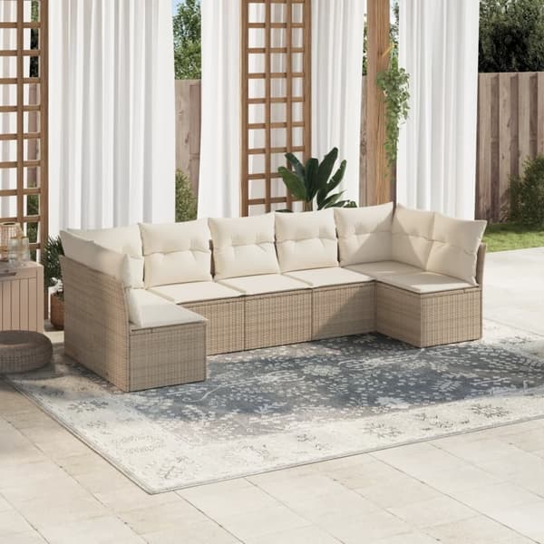 vidaXL sofasæt til haven 7 dele med hynder polyrattan beige